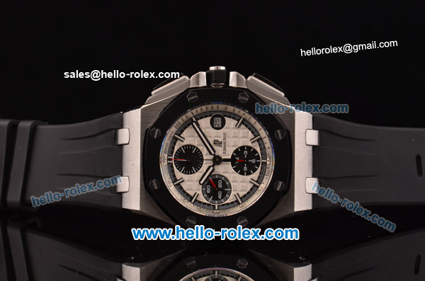 Audemars Piguet Royal Oak Offshore Chronograph Swiss Vljoux 7750-DD Automatic Steel Case with PVD Bezel White Dial and Stick Markers - Click Image to Close